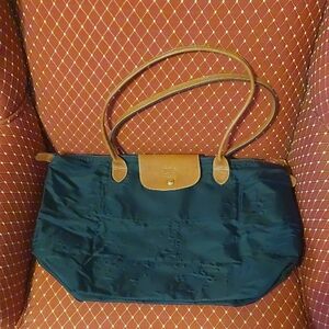 Longchamp Black and Tan Shopping Tote Bag